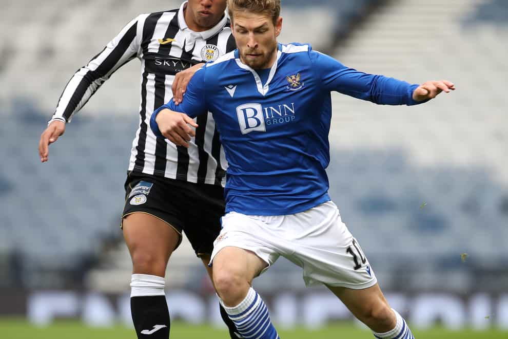 St Mirren’s Ethan Erhahon (left) and St Johnstone’s David Wotherspoon battle for the ball during the Scottish Cup semi-final (Andrew Milligan/PA)