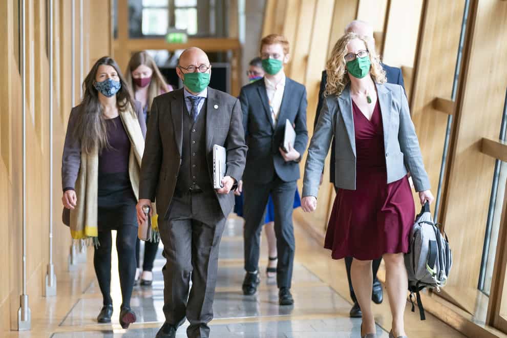 Scottish Green Party co-leaders Patrick Harvie (left) and Lorna Slater (right) arrive at the main chamber of the Scottish Parliament, Edinburgh (Jane Barlow/PA)