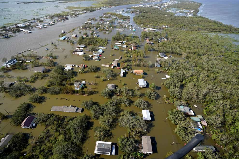 Homes are flooded in the aftermath of Hurricane Ida in Lafitte, Louisiana (David J Phillip/AP)