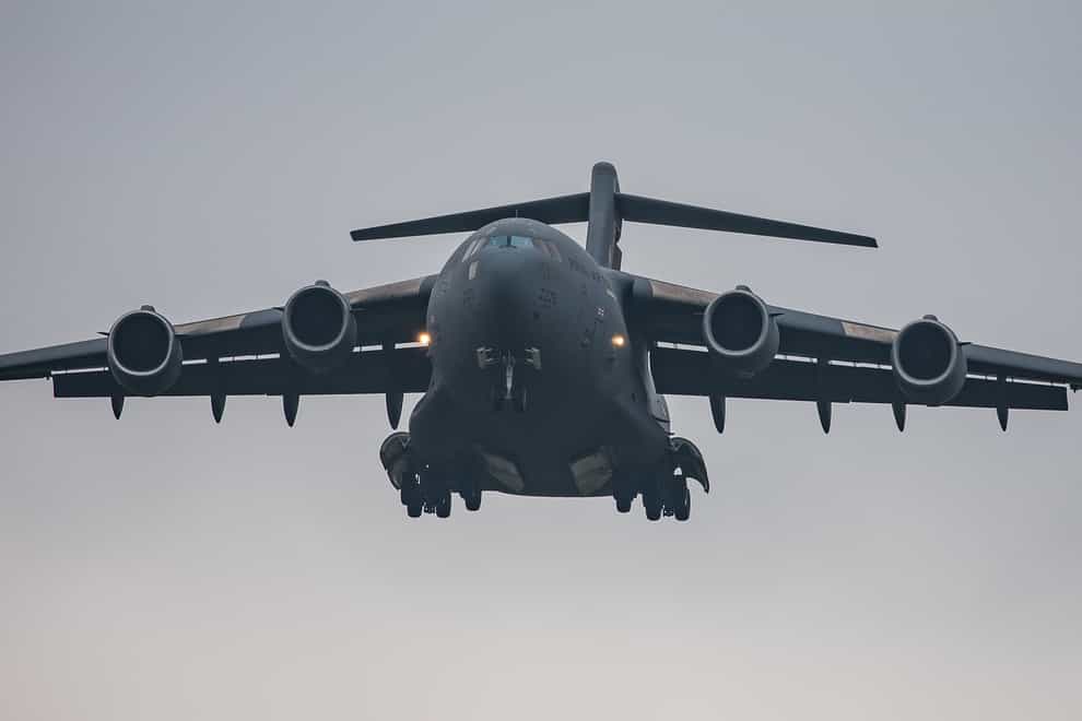 An RAF C-17A Globemaster III heavy lift aircraft, flown by 99 Squadron, lands at RAF Brize Norton in Oxfordshire (MoD/PA)