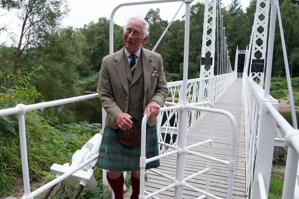 The Prince of Wales visited the Cambus O’May suspension bridge (Andrew Milligan/PA)