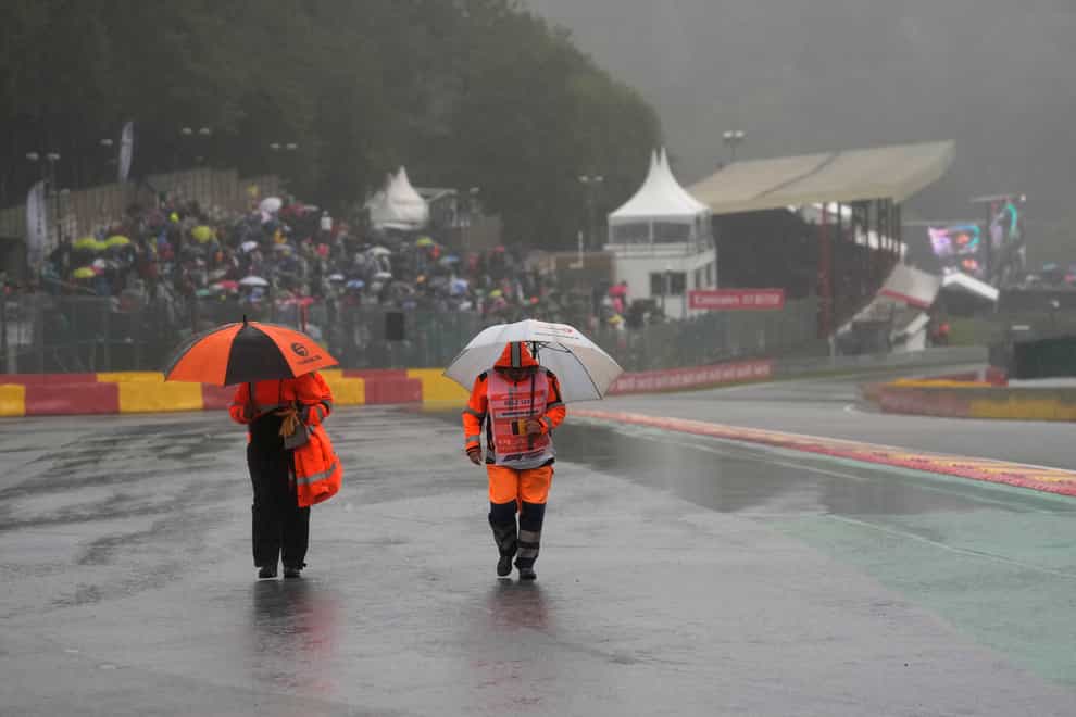 The rain-hit Spa-Francorchamps event lasted only two laps behind the safety car (Francisco Seco/AP)