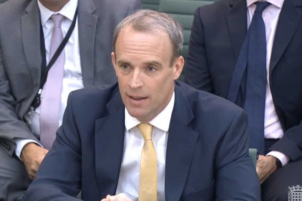 Foreign Secretary Dominic Raab gives evidence to MPs (House of Commons/PA)