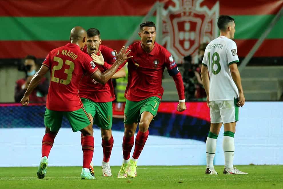 Portugal’s Cristiano Ronaldo celebrates scoring (Isabel Infantes/AP)