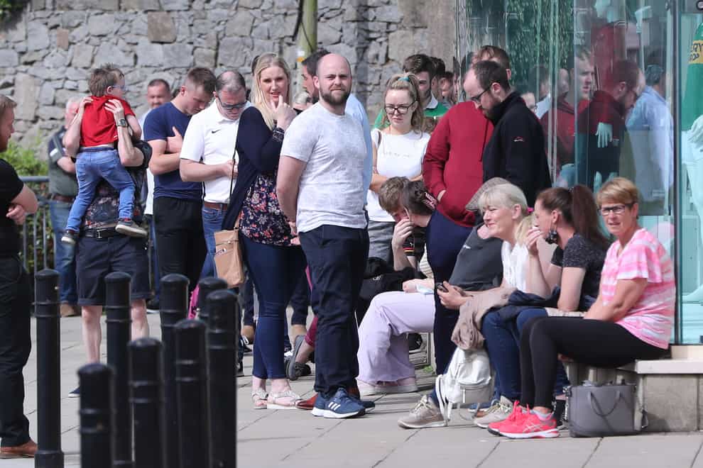 Long lines forming outside a pop-up vaccine centre in Newry during the The Big Jab Weekend in Northern Ireland (PA)