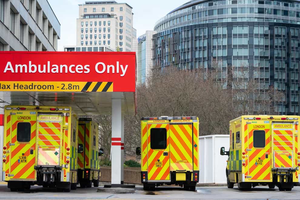 Ambulances outside St Thomas’ Hospital, in central London (Dominic Lipinski/PA)