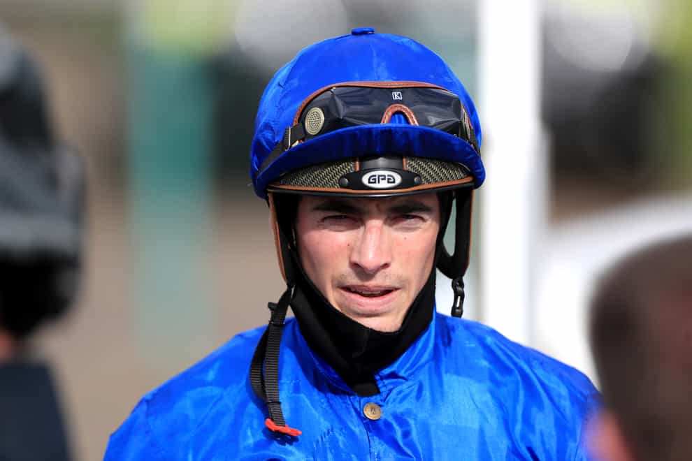 Jockey James Doyle is interviewed by Sky Sports after winning the Unibet Handicap on Tamborrada at Doncaster Racecourse. Picture date: Sunday March 28, 2021.