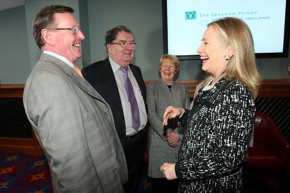 Hillary Clinton meets David Trimble, John Hume and his wife Pat (Paul Faith/PA)