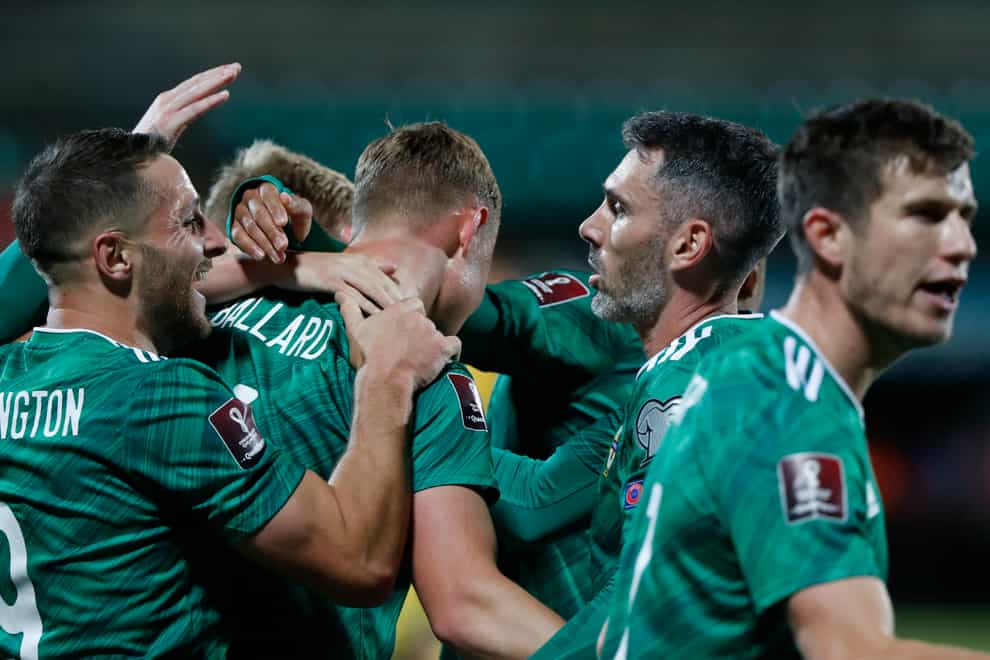 Northern Ireland celebrated a 4-1 win over Lithuania in Vilnius (Mindaugas Kulbis/AP)