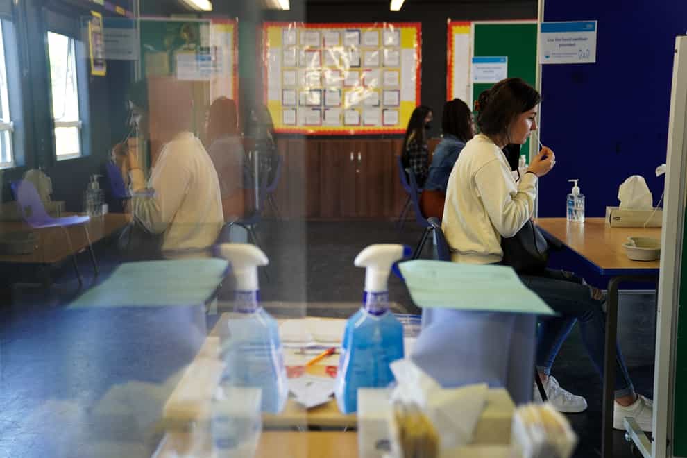 Pupils at Copthall School in Mill Hill, Barnet, are tested for Covid-19 ahead of their return to school (Kirsty O’Connor/PA)