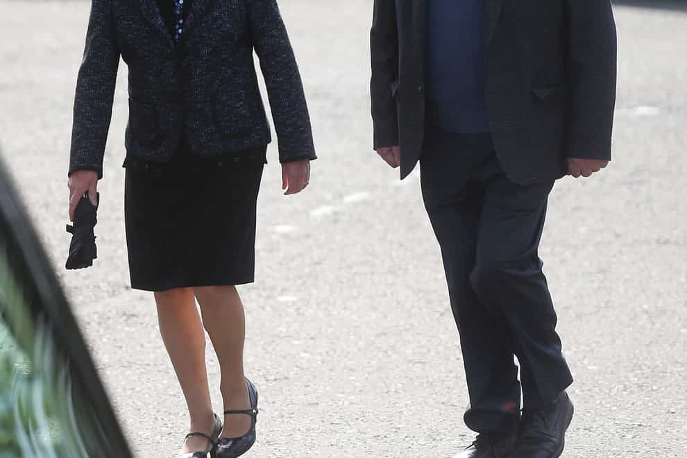 John Hume and his wife Pat arrive for the funeral of BBC broadcaster Gerry Anderson at St Eugene’s Cathedral in Londonderry.