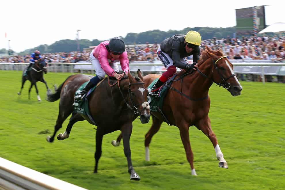 Stradivarius (right) beating Spanish Mission in the Lonsdale Cup at York (Nigel French/PA)