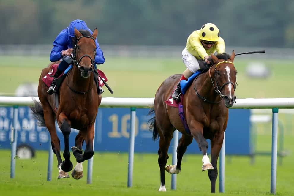 Triple Time (right) strides to victory under Andrea Atzeni in the Betfair Exchange Ascendant Stakes at Haydock (David Davies/PA)