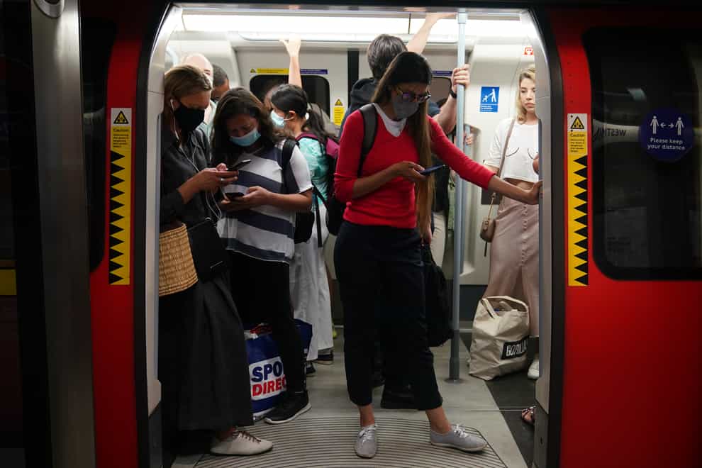 Passengers on a Jubilee line Tube (Yui Mok/PA)