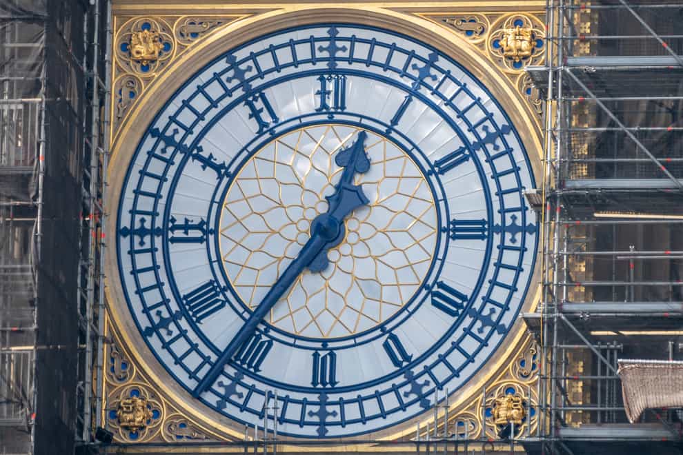 The restored clock hands have been painted to match the original Prussian Blue colour scheme (Stefan Rousseau/PA)