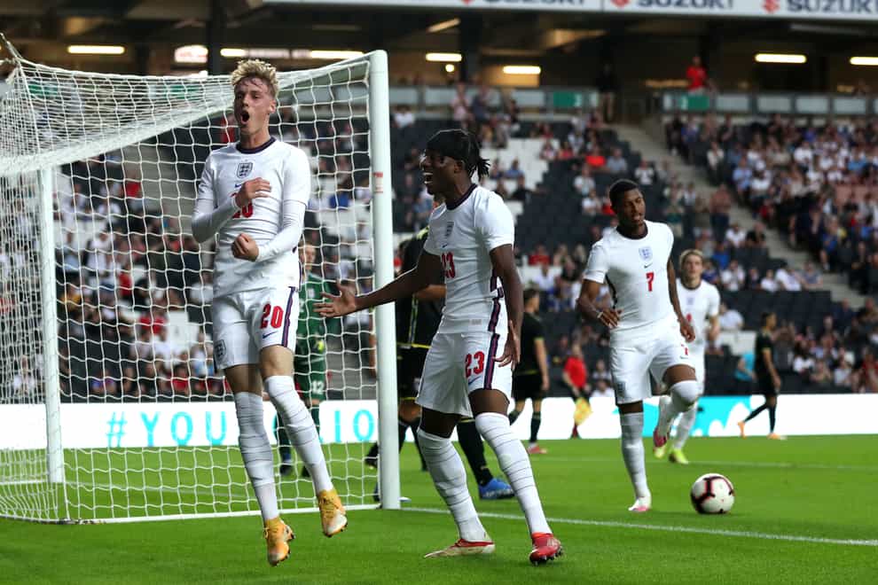 Cole Palmer celebrates his debut goal for England Under-21s (Bradley Collyer/PA).
