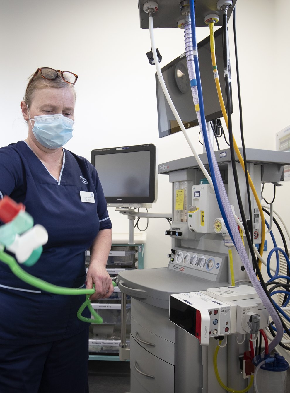 Charge nurse Katy Currie sets up equipment in the Resuscitation Room in the Emergency Department at the Royal Hospital for Children and Young People Edinburgh (Jane Barlow/PA)