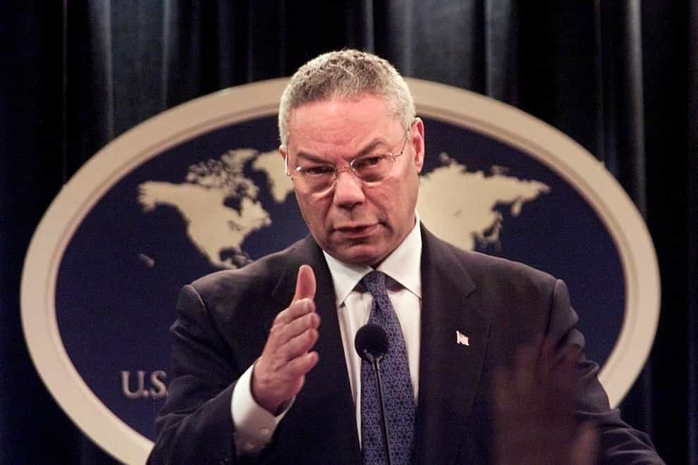 In 2001 Secretary of state Colin Powell speaks at the State Department in Washington (Hillery Smith Garrison/AP)