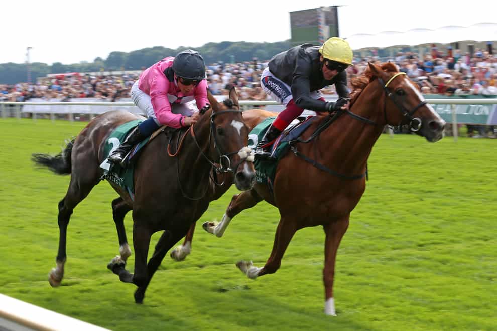 Spanish Mission (left) battled it out with Stradivarius at York (Nigel French/PA)