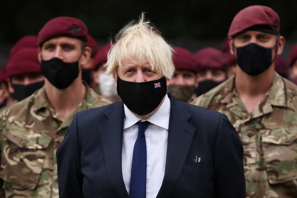 Prime Minister Boris Johnson meets members of 16 Air Assault Brigade at the Brigade Headquarters at Merville Barracks in Colchester, Essex, following their recent deployment to Afghanistan (Dan Kitwood/PA)