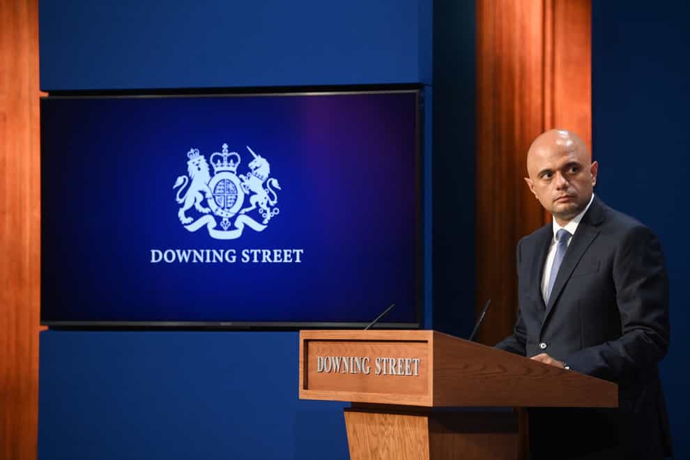 Health Secretary Sajid Javid during a media briefing in Downing Street (Toby Melville/PA)