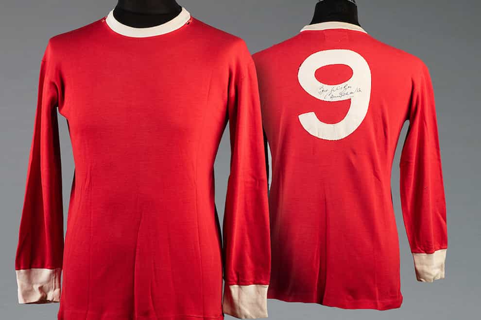 A signed Bobby Charlton Manchester United No 9 shirt circa 1965, part of football fan Bryan Horsnell’s lifetime collection of memorabilia (Graham Budd Auctions/PA)