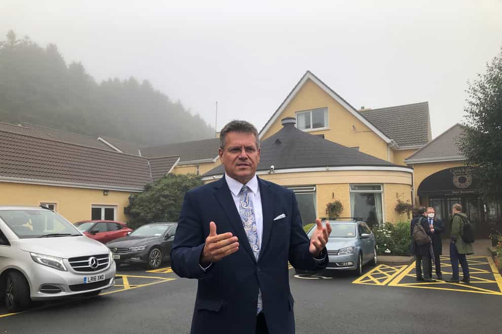 Maros Sefcovic has called for the political rhetoric over the NI Protocol to be dialled down during a visit to Newry (Jonathan McCambridge/PA)
