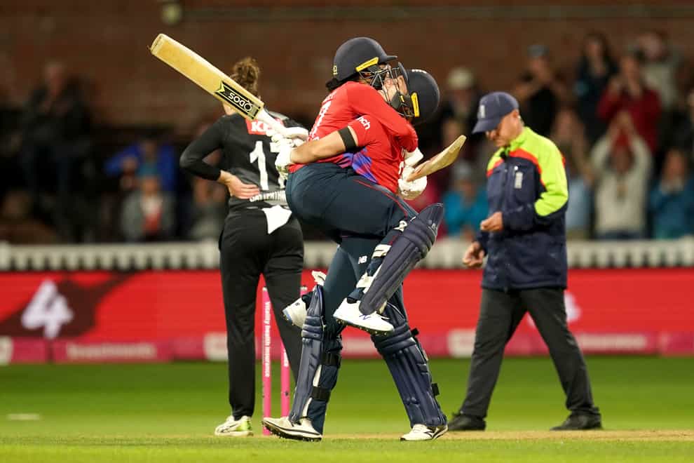 England clinched the T20 series against New Zealand in the final over of the match at Taunton to win by four wickets (David Davies/PA)