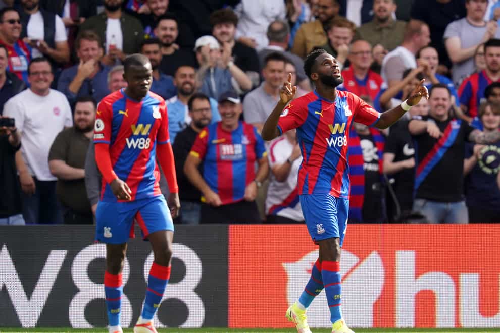 Crystal Palace’s Odsonne Edouard (right) celebrates his first goal for the club (Adam Davy/PA)
