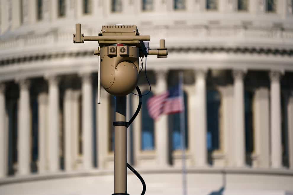 A video surveillance apparatus is seen on the East Front of the Capitol in Washington (J. Scott Applewhite/AP)