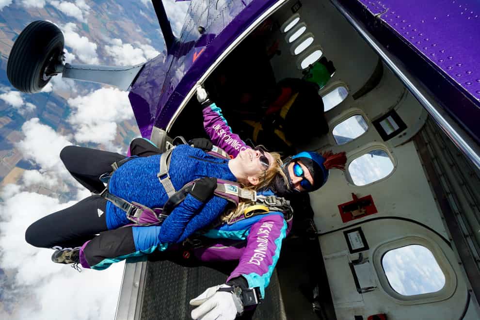 Headteacher Bridget Harrison resorted to a 15,000ft skydive to raise funds for school improvements, as there was was not enough cash in the school budget. (North London Skydiving Centre/ PA)