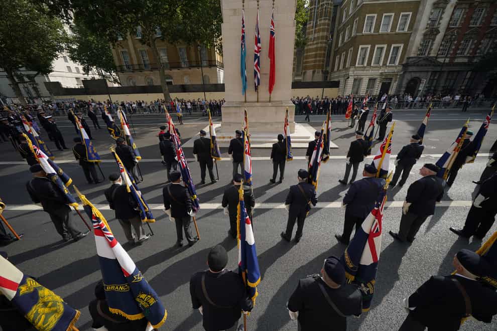 Royal Navy personnel and navy veterans during the parade (Yui Mok/PA)