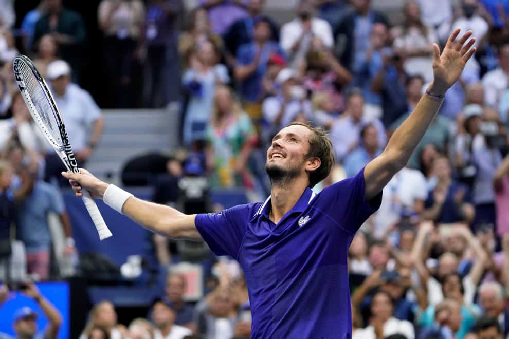 Daniil Medvedev, of Russia, reacts after defeating Novak Djokovic, of Serbia, during the men’s singles final of the US Open (John Minchillo/AP)