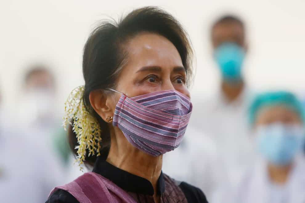 Myanmar’s deposed leader Aung San Suu Kyi (Aung Shine Oo/AP)