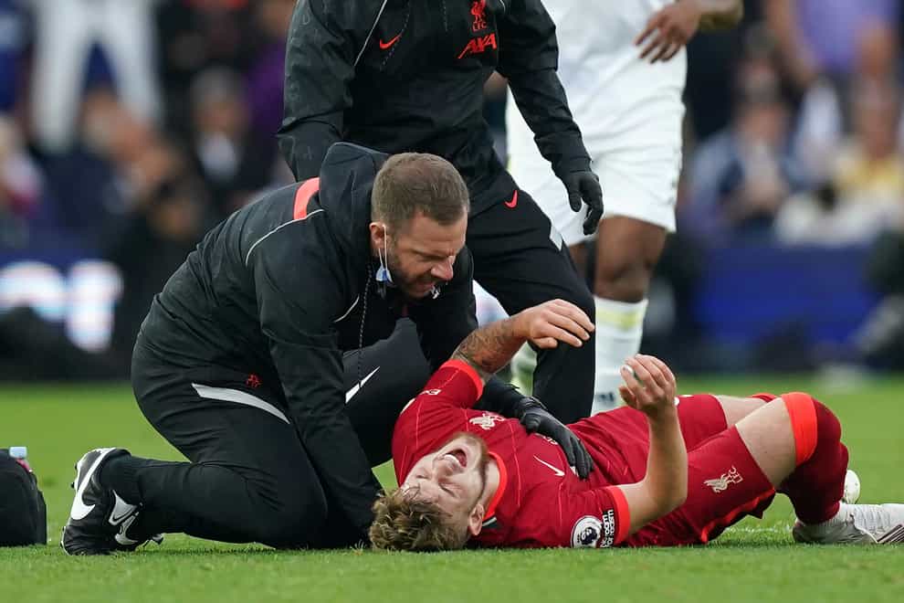 Harvey Elliott was left in agony after dislocating his ankle at Elland Road (Mike Egerton/PA)