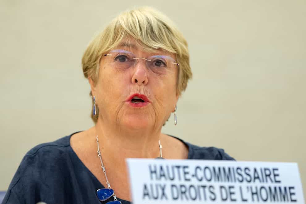 Michelle Bachelet addresses her statement, during the 48th session of the Human Rights Council, at the European headquarters of the United Nation, in Geneva, Switzerland (Salvatore Di Nolfi/AP)