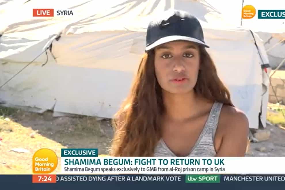 Video grab of Shamima Begum speaking to Good Morning Britain from the al-Roj camp in Syria (GMB/ITV)