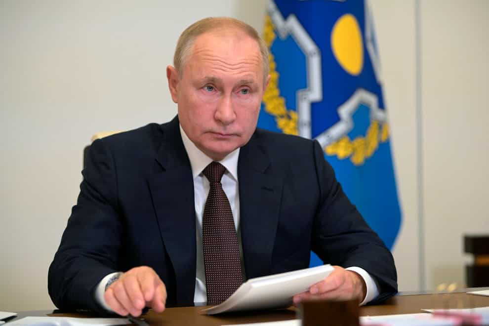 Vladimir Putin appeared via video-link for a meeting on Thursday (Alexei Druzhinin, Sputnik, Kremlin Pool Photo via AP)