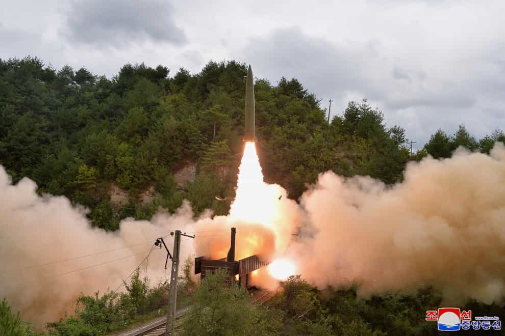 A test missile is launched from a train in North Korea (Korean Central News Agency/Korea News Service via AP)