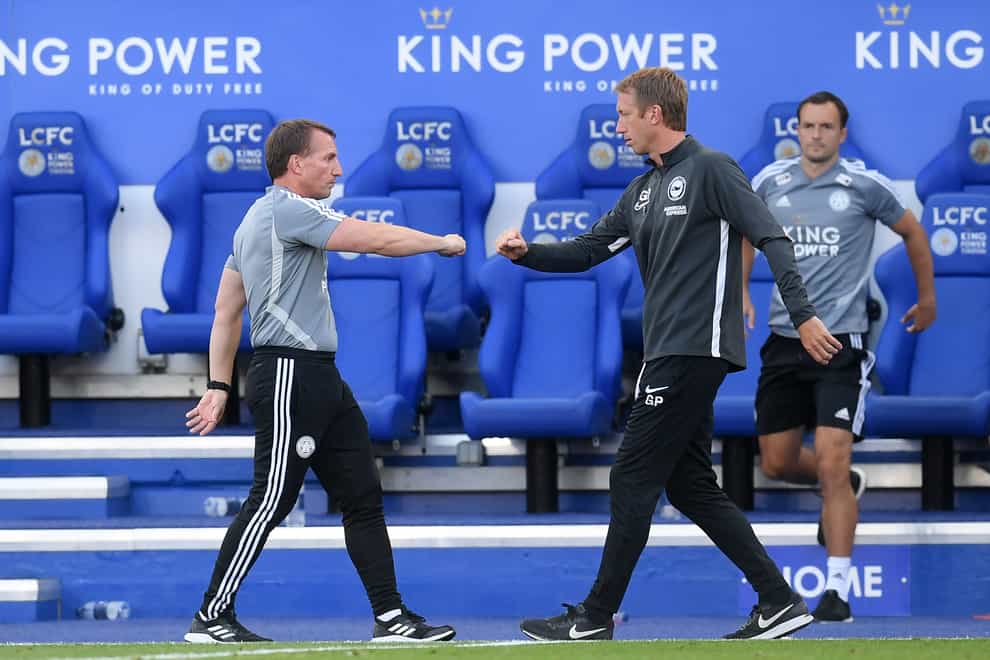Graham Potter (right) pits his Brighton side against Brendan Rodgers’ (left) Leicester on Sunday (Michael Regan/NMC Pool/PA).