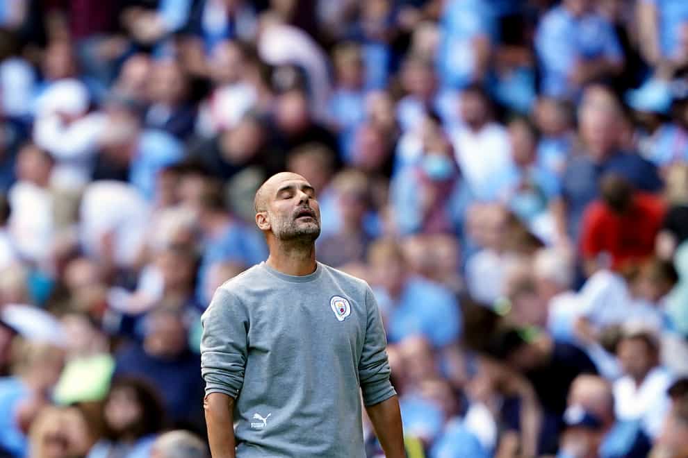Manchester City manager Pep Guardiola watches on frustrated (Zac Goodwin/PA)