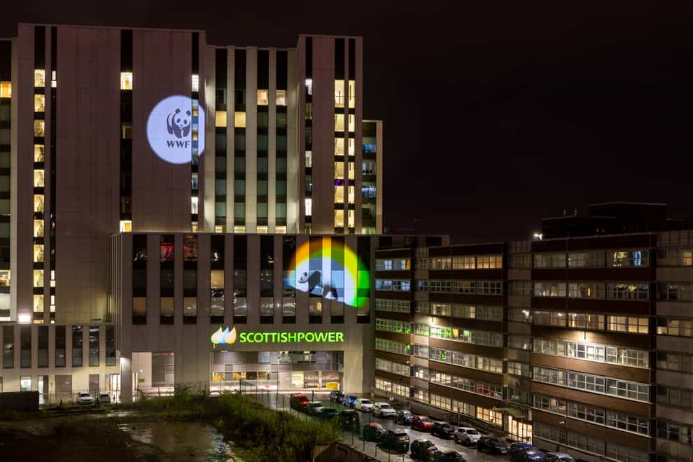 WWF’s panda logo was projected onto ScottishPower’s Glasgow HQ to mark the two organisations working together (ScottishPower/PA)