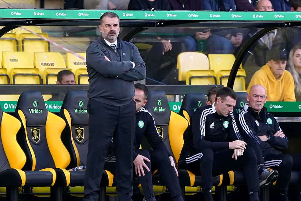 Celtic manager Ange Postecoglou during the defeat by Livingston (Andrew Milligan/PA)