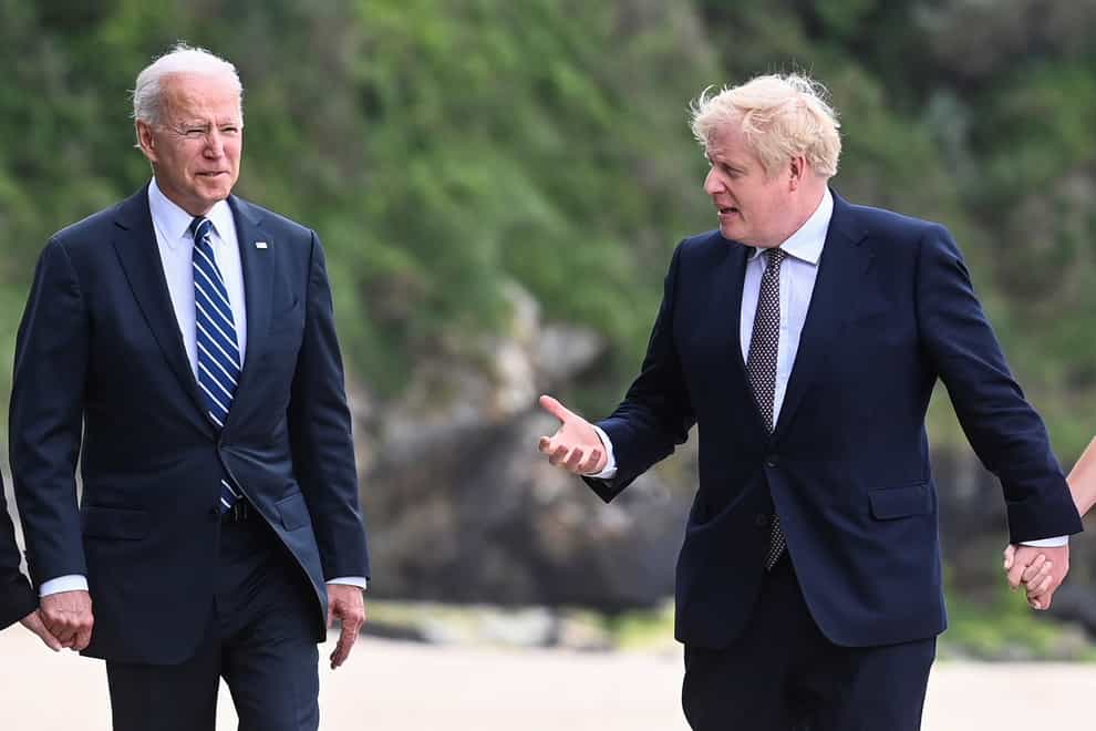 US President Joe Biden with Prime Minister Boris Johnson (Toby Melville/PA)
