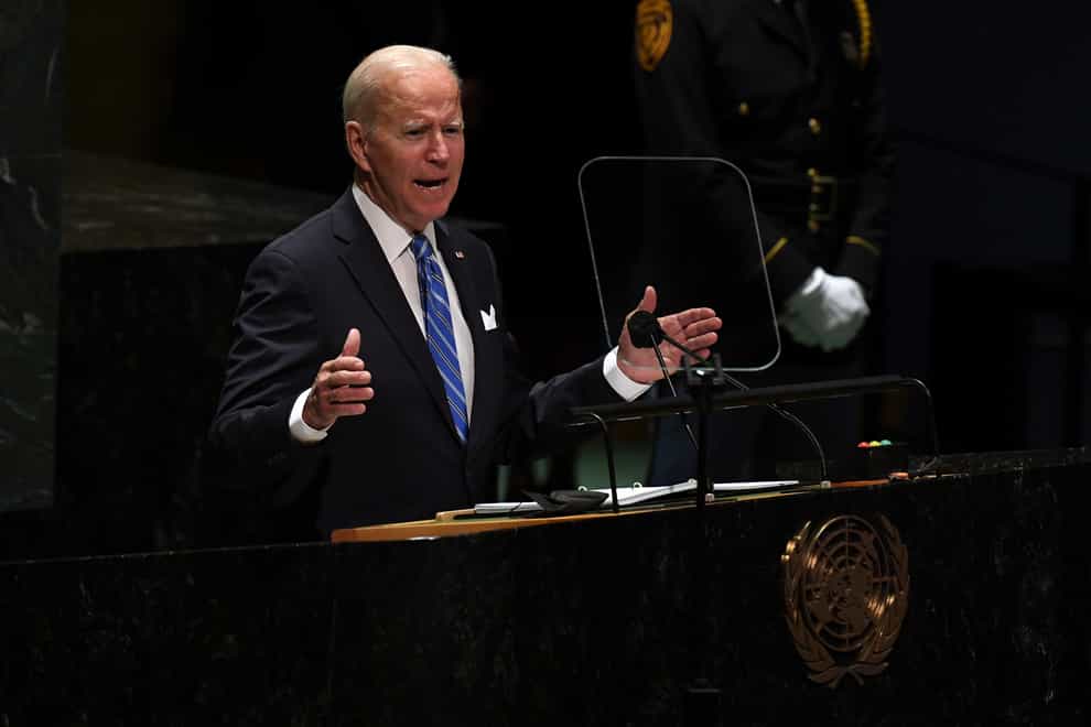 US President Joe Biden addresses the 76th Session of the UN General Assembly in New York. (Timothy A. Clary/Pool Photo via AP)