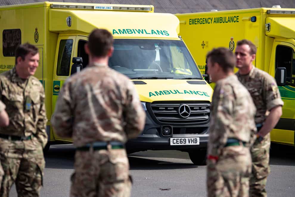 Members of the British Army during training to support the Welsh Ambulance Service (PA)