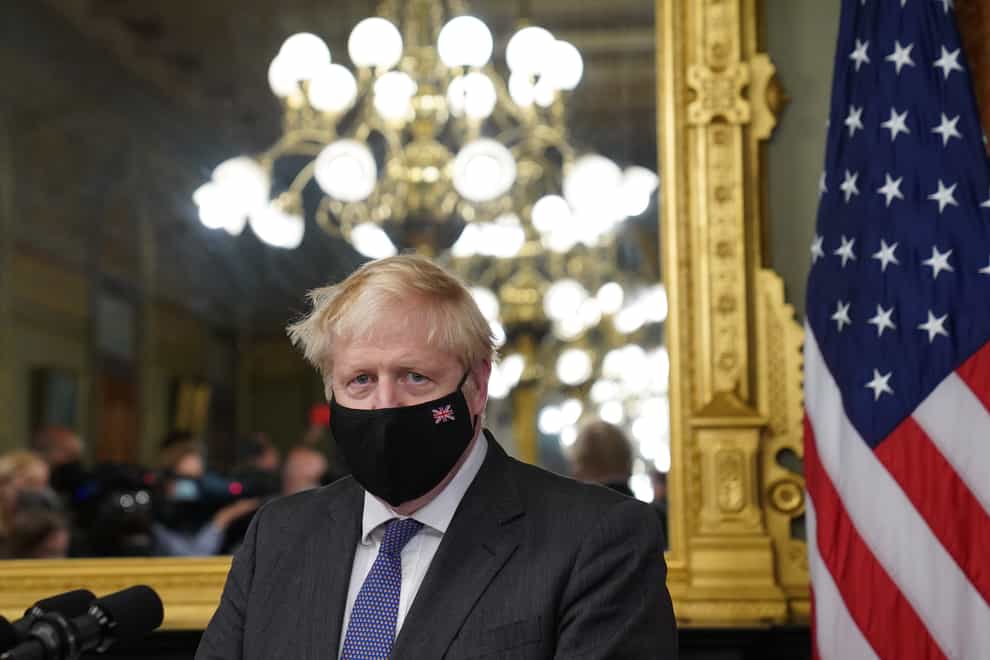 Prime Minister Boris Johnson in the vice president’s office in the Eisenhower Executive Office Building, next to the White House (Stefan Rousseau/PA)