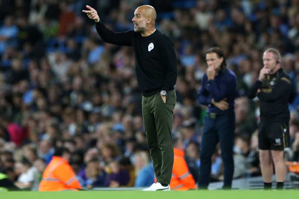 Pep Guardiola was left impressed by Manchester City’s young prospects in Tuesday’s win over Wycombe (Barrington Coombs/PA)