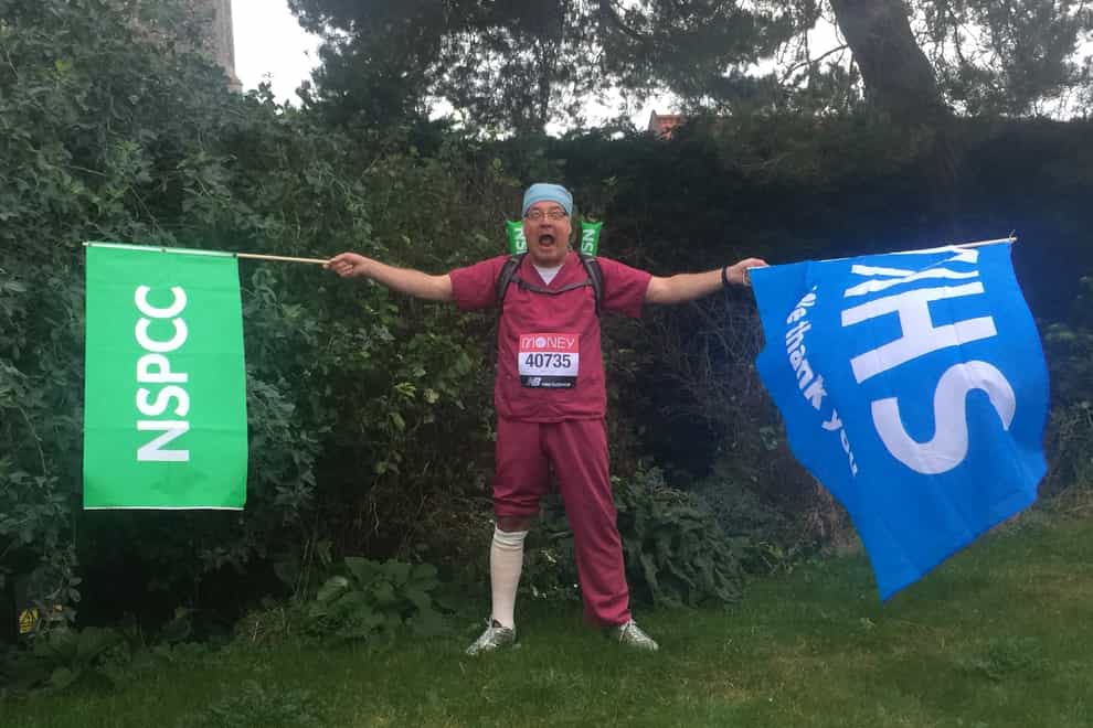 Simon Gallo, 62, of Stratford St Andrew in Suffolk, pictured in 2020 before running the virtual London Marathon (Simon Gallo/ PA)