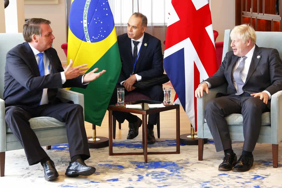 Prime Minister Boris Johnson greeted Brazil health minister Marcelo Queiroga before talks with country president Jair Bolsonaro in New York (Michael M Santiago/PA)